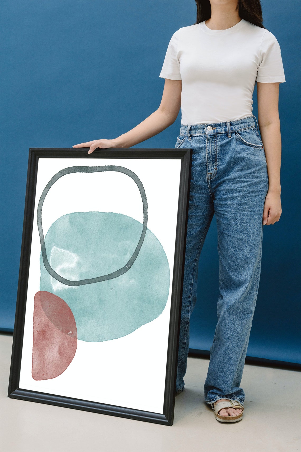 Abstract Watercolor Teal and Terracotta Shapes Modern Art Poster - Image 3