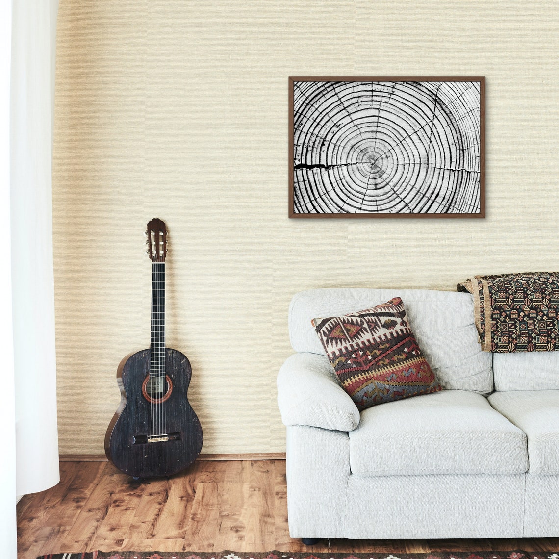 Black and White Tree Rings Cross Section Stark Nature Poster - Image 3
