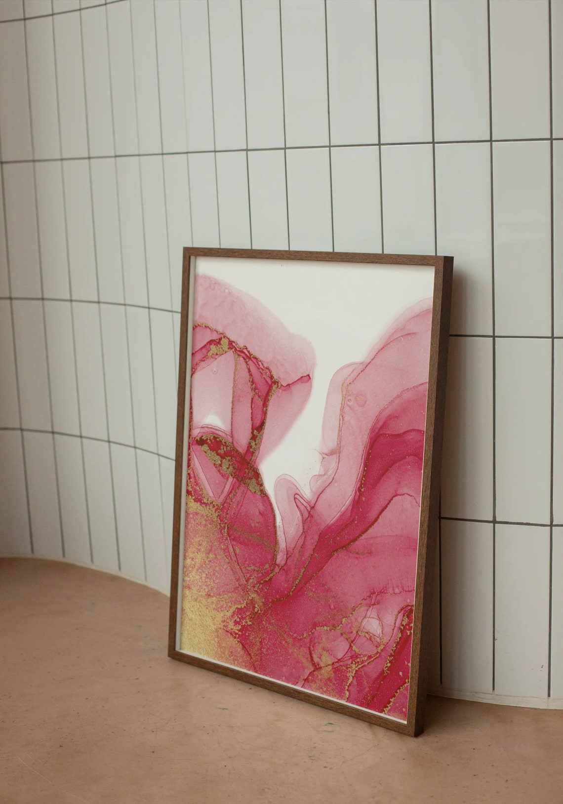 Red And Gold Alcohol Ink Poster Flowing Pink Marble Elegance - Image 2