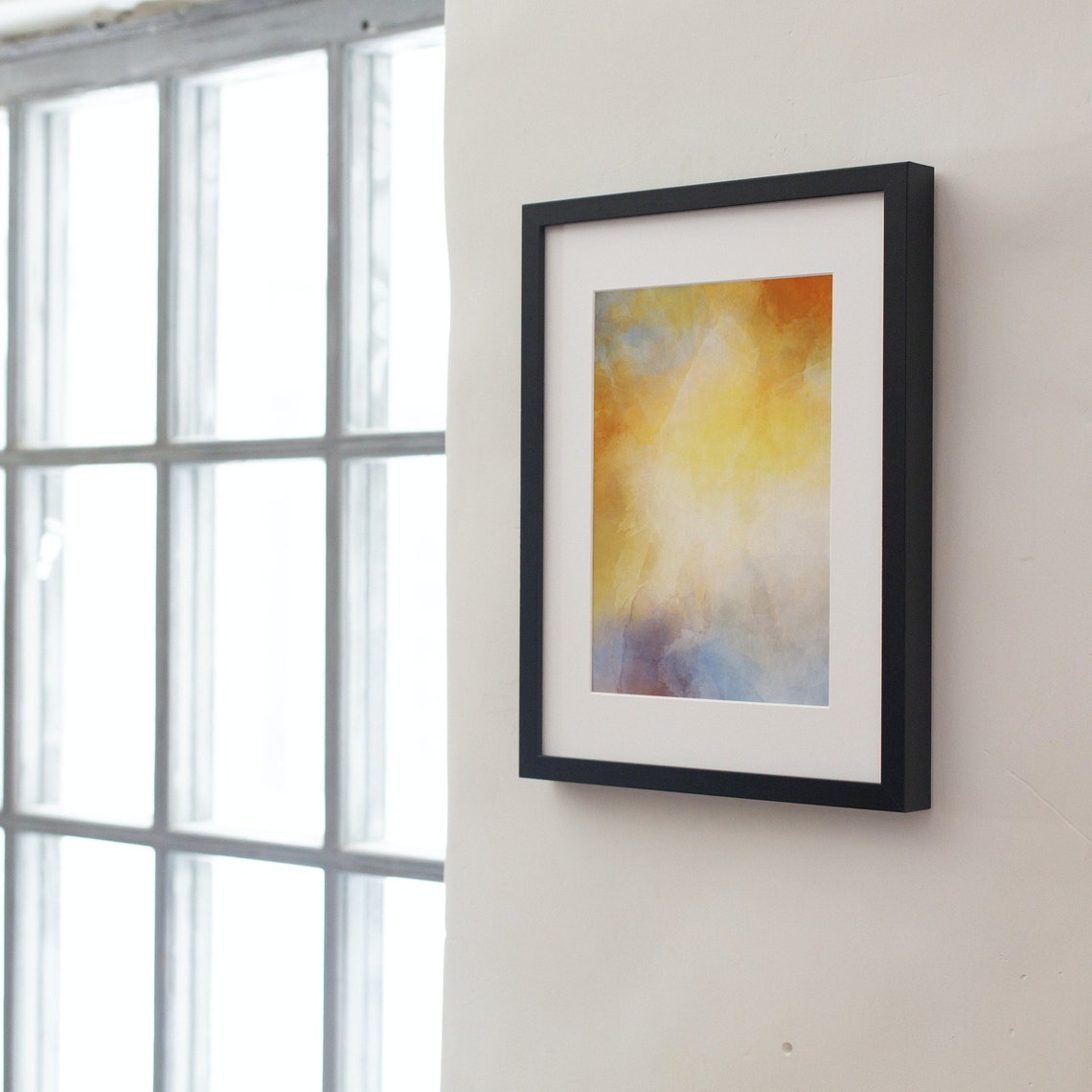 Warm Orange and Yellow Watercolor Sunburst Abstract Artwork Poster - Image 3