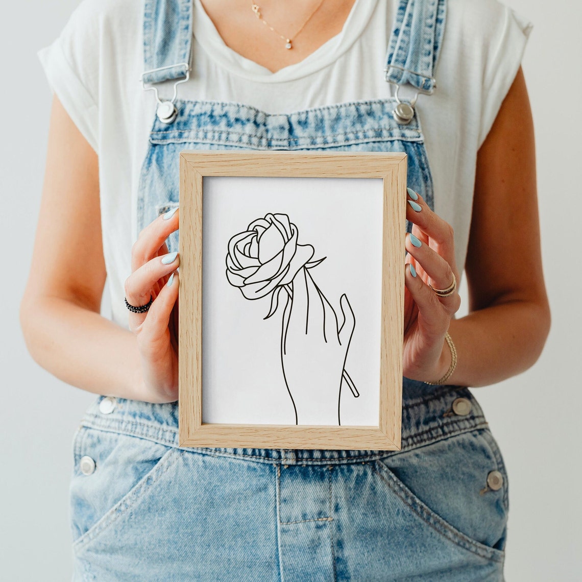 Line Art Rose Poster Single Stem Rose Held In A Hand Drawing - Image 3