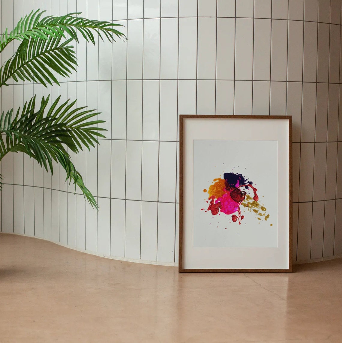 Colorful Paint Splash Abstract Modern Pink Orange Art Poster - Image 3