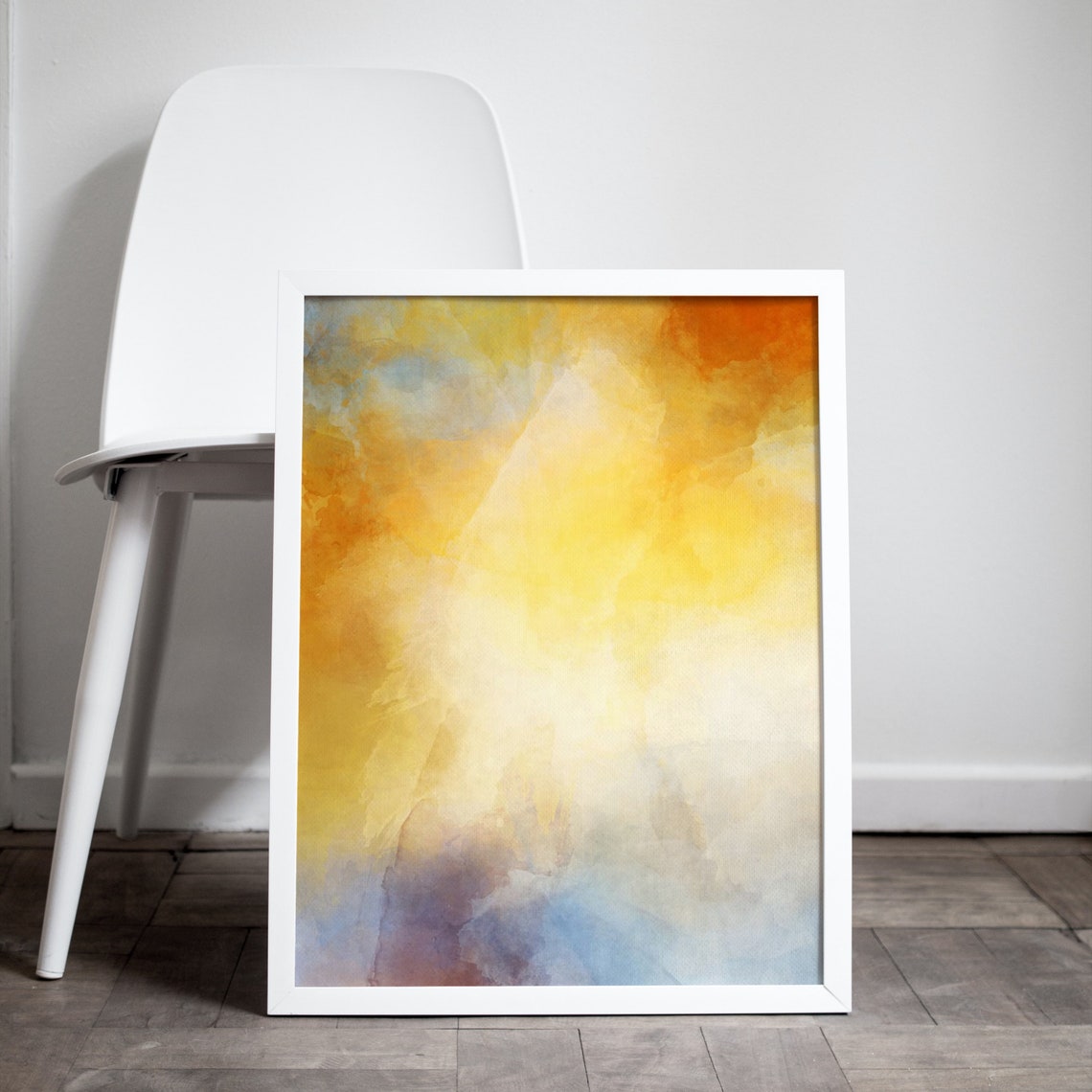 Warm Orange and Yellow Watercolor Sunburst Abstract Artwork Poster - Image 2