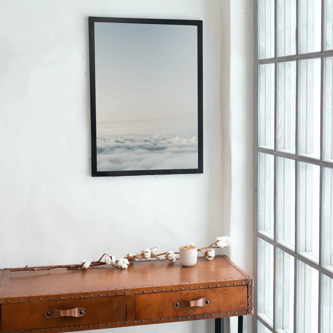 Minimalist Cloud Sky Poster Soft Fluffy Clouds Above Blue Haze - Image 2