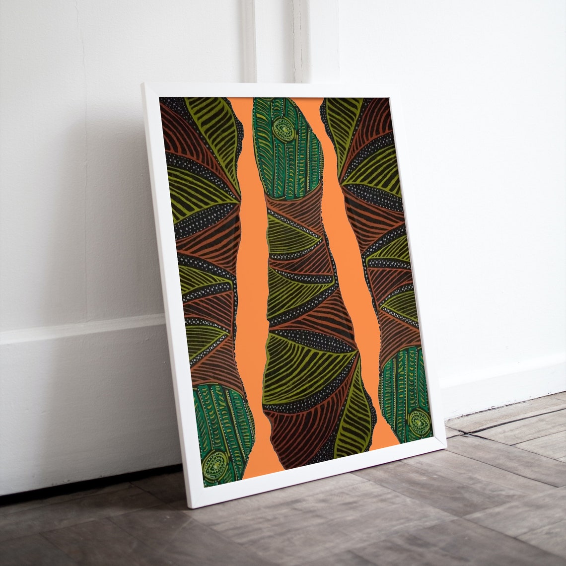 Tribal Abstract Poster Burnt Orange Green And Brown Pattern Lines - Image 4