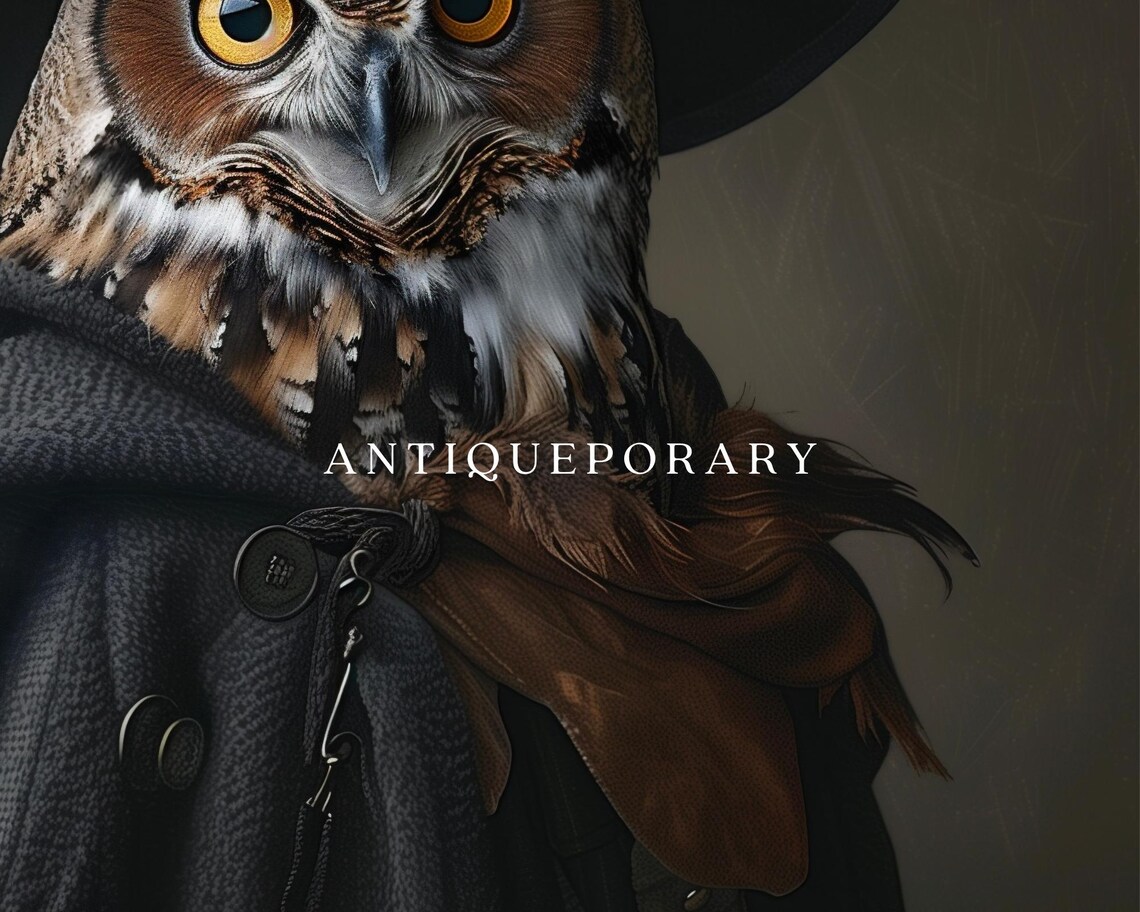 Witch Hat Owl Portrait Halloween Cloak Vintage Style Painting Poster - Image 2