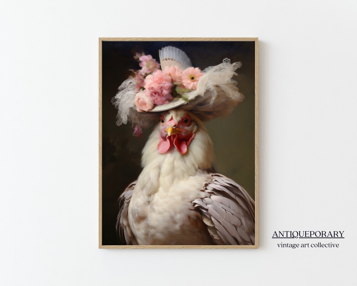 Royal Lady Hen Floral Hat Elegant Vintage Animal Portrait Poster