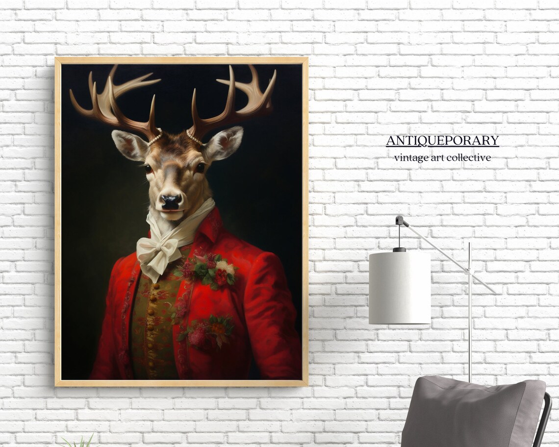 Stag Deer Royal Red Coat Antlered Victorian Portrait Vintage Animal Poster - Image 2