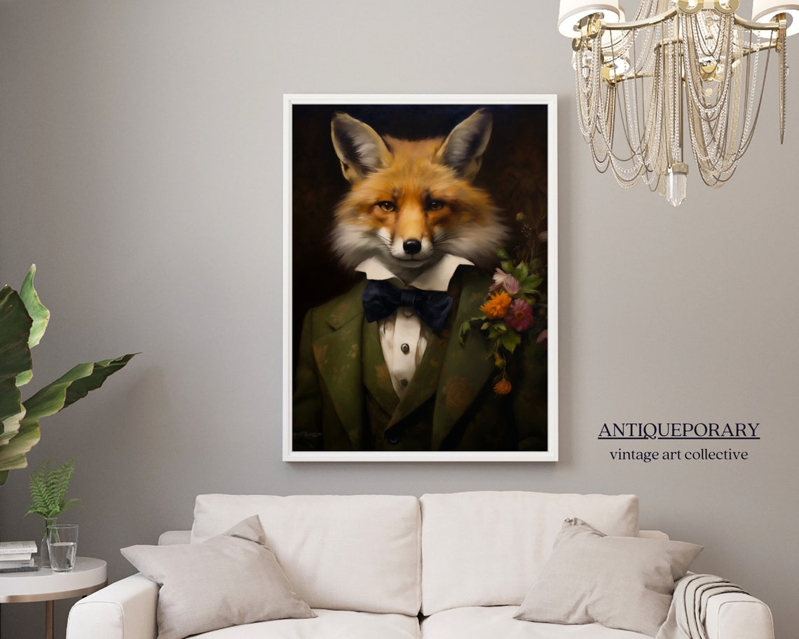 Renaissance Animal Portrait Victorian Animal Portrait Dressed Animal Prints Royal Fox Oil Painting Vintage Style Animal Portrait - Image 5