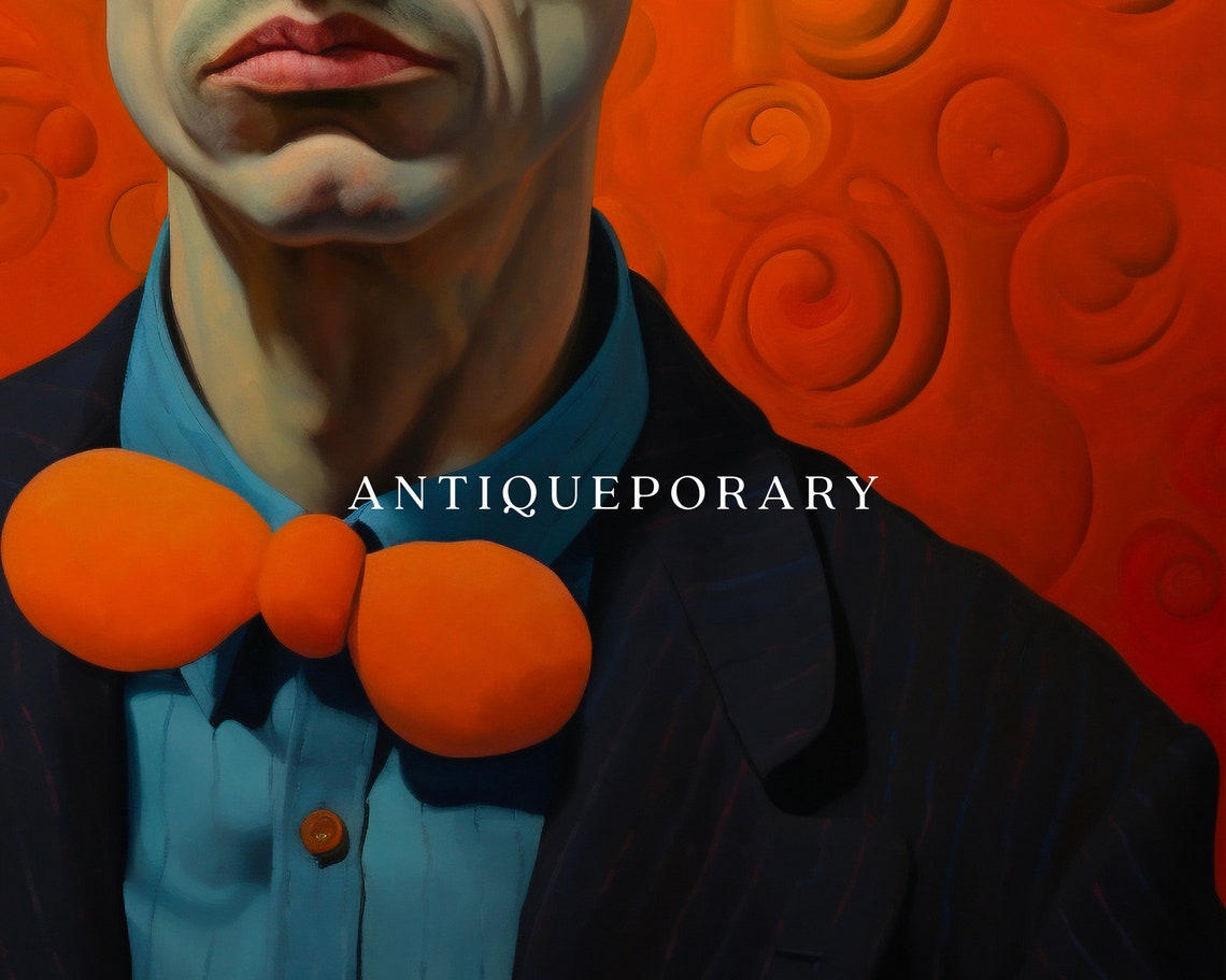 Expressionist Man with Orange Bow Tie on Swirled Orange Ground Poster - Image 2