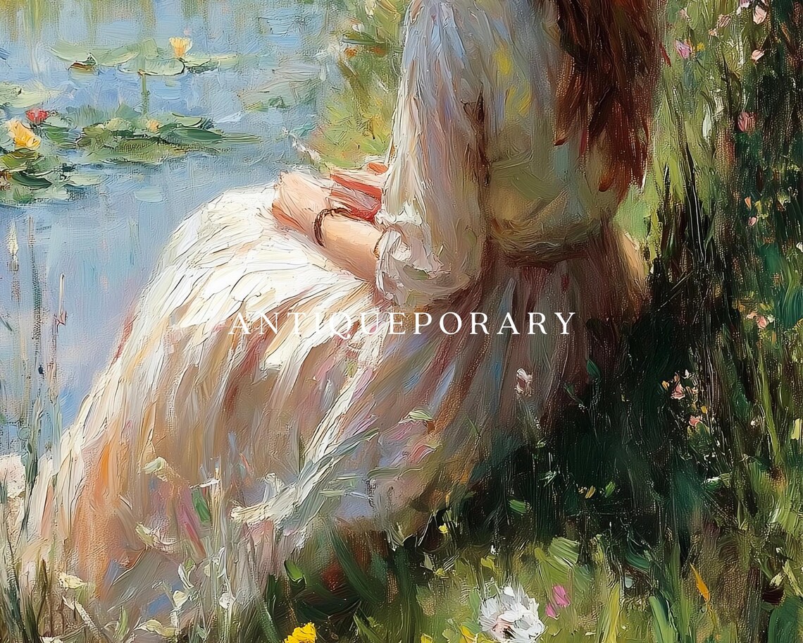 Woman Reading Book by Lily Pond Vintage Impressionist Poster - Image 2