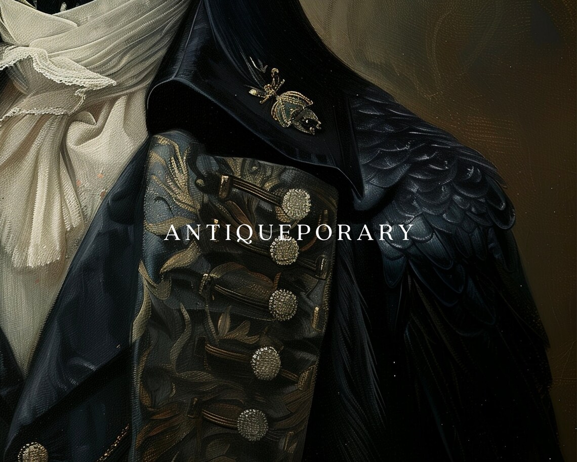 Royal Black Crow Victorian Gentleman Dark Coat Portrait Poster - Image 2