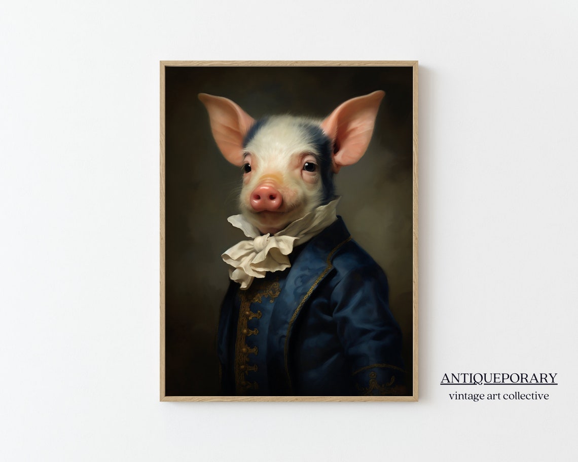 Baby Pig Vintage Portrait Victorian Animal Portrait Dressed Animal Prints Altered Art Print Renaissance Animal Painting Farm Animal Art
