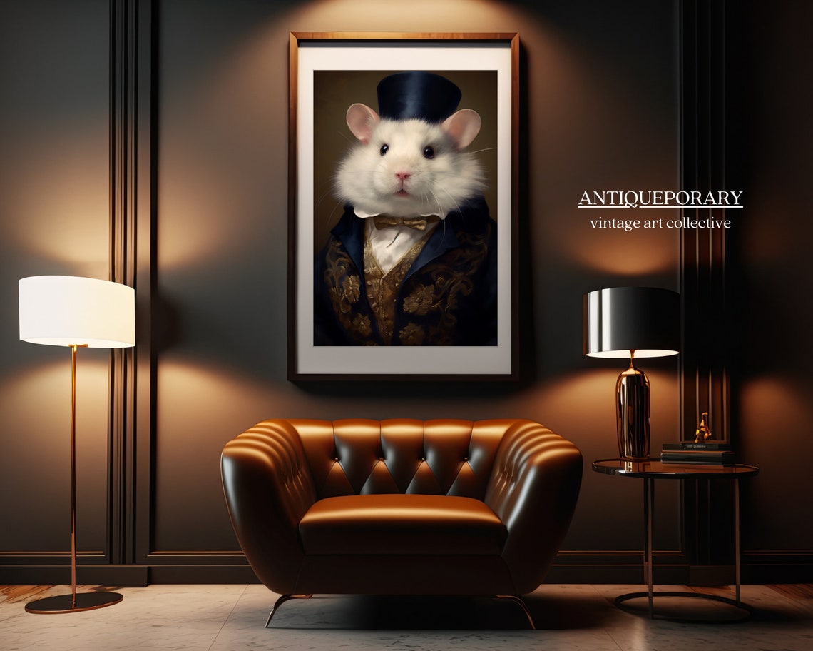 Dapper White Hamster in Top Hat Victorian Royal Pet Portrait Poster - Image 5