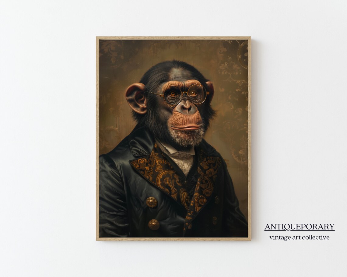 Royal Chimpanzee Portrait Round Glasses Victorian Gentleman Poster