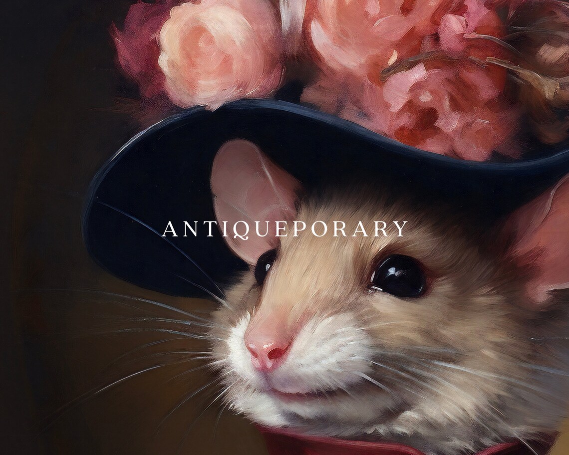 Royal Mouse Lady Portrait Pink Dress Flower Hat Victorian Poster - Image 3