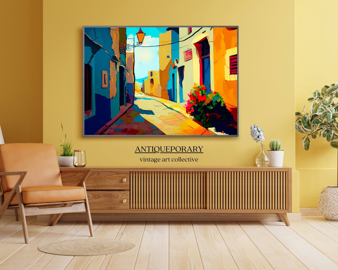 Vivid Abstract City Alley Painting Bold Blue Orange Street Poster - Image 4