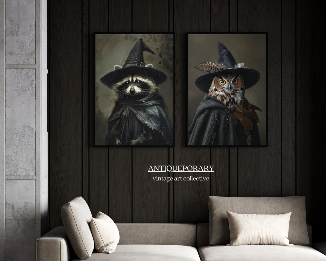 Raccoon Witch Vintage Portrait with Pointy Hat and Cloak Poster - Image 4