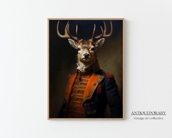 Royal Stag Deer Portrait Military Uniform Vintage Animal Painting Poster