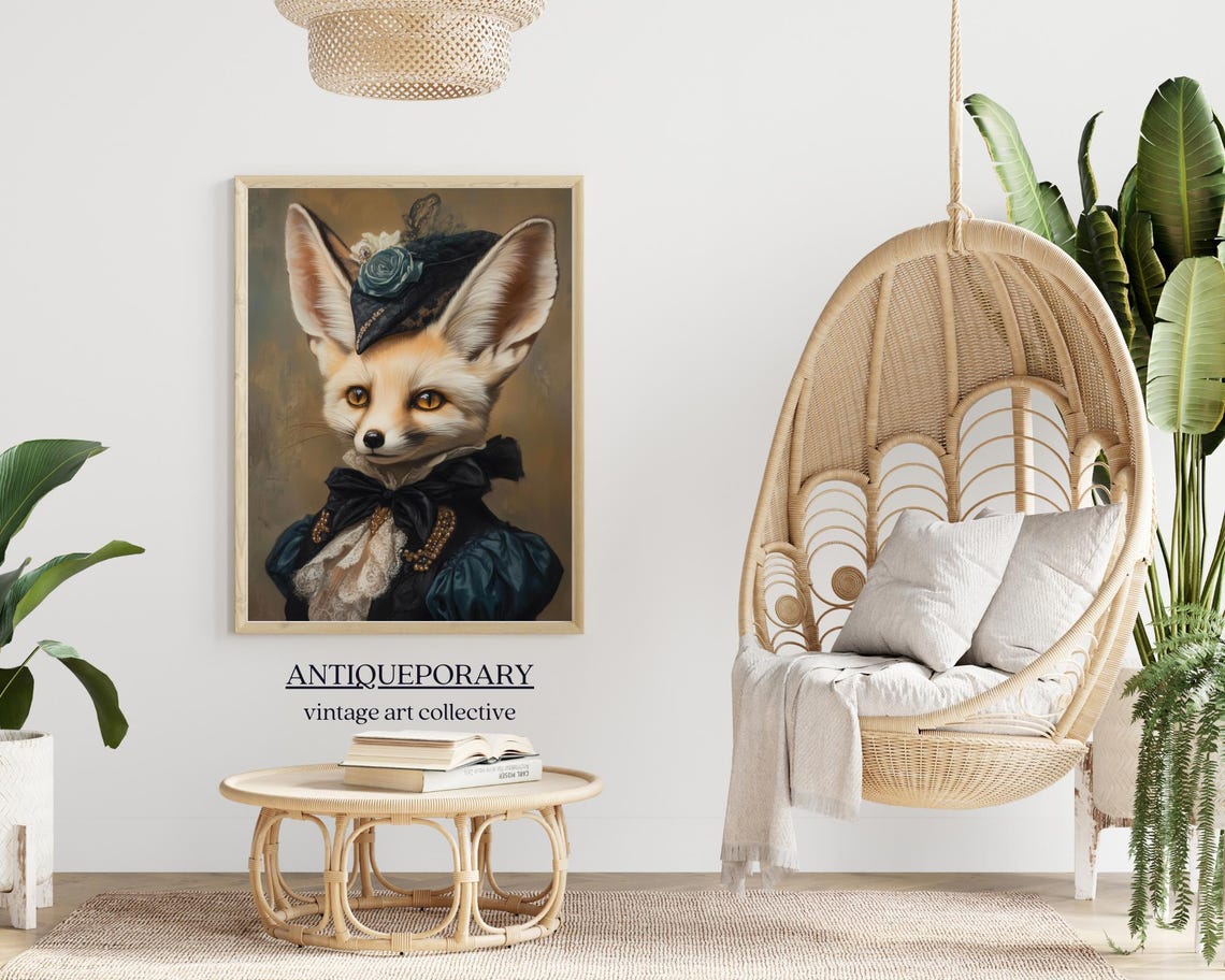 Fennec Fox Lady in Navy Victorian Gown Vintage Animal Portrait Poster - Image 7