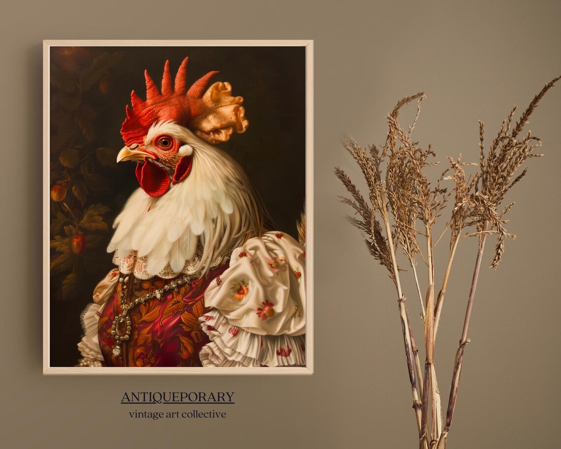 Rooster in Victorian Gown with Jewels Vintage Portrait Poster - Image 7