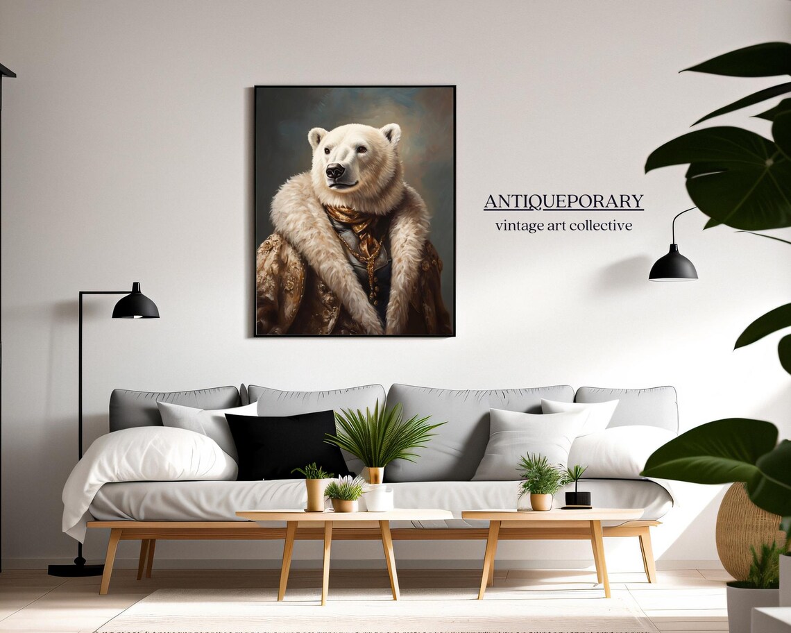 Polar Bear Lady in Fur Trimmed Coat Vintage Aristocratic Animal Poster - Image 7