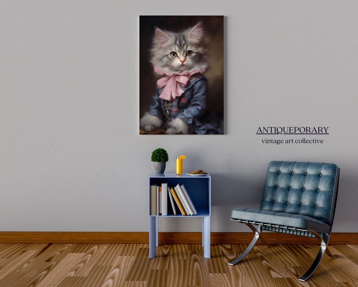 Baby Kitten Blue Victorian Dress Pink Bow Portrait Vintage Poster - Image 4