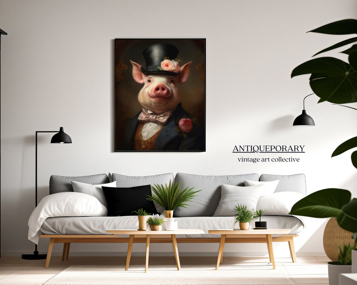 Stunning Pig Vintage Portrait Victorian Animal Print Dressed Animal Print Altered Art Print Renaissance Animal Painting Farm Animal Art - Image 2