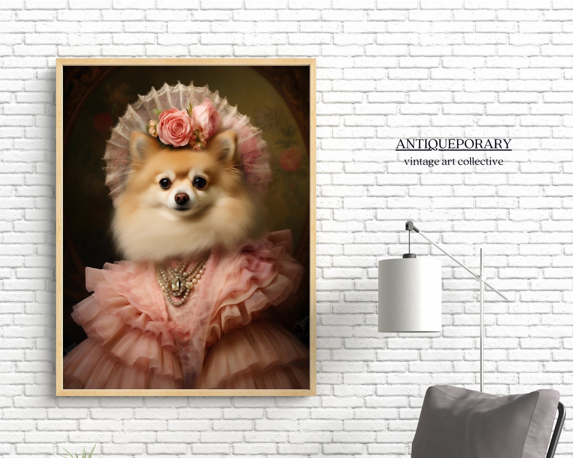 Lady Pomeranian Portrait Victorian Animal Portrait Vintage Animal Art Royal Pet Painting Renaissance Animal Portrait Altered Art Print - Image 3