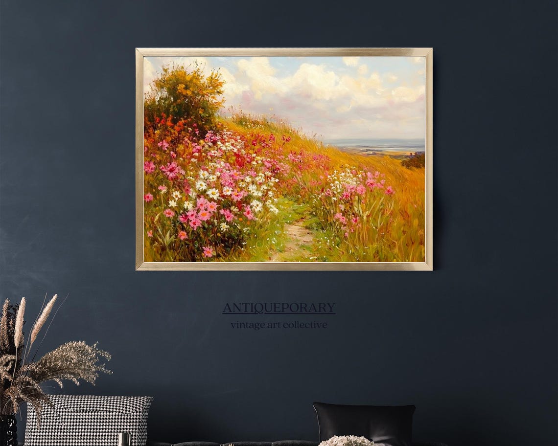 Wildflower Hillside Path Coastal View Impressionist Landscape Poster - Image 4