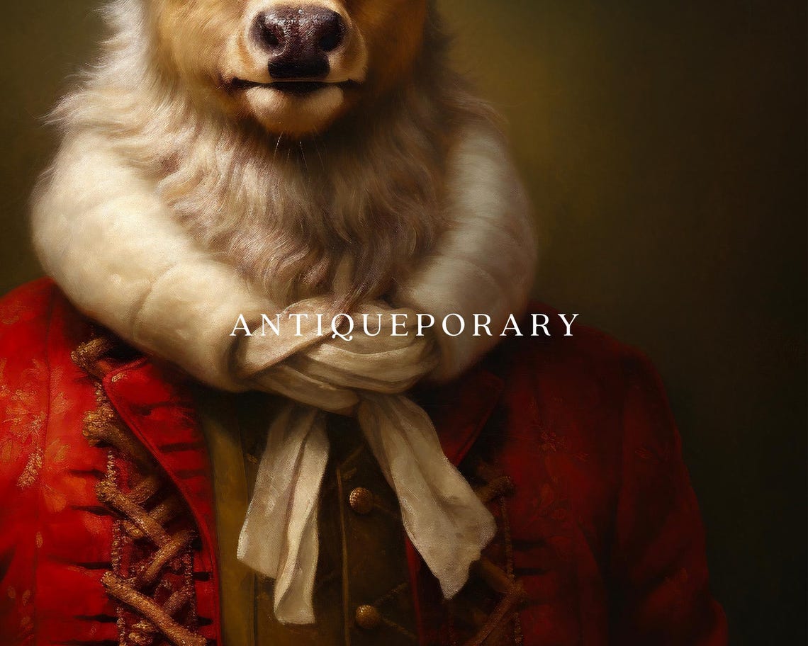 Royal Stag Antlers Red Brocade Victorian Coat Portrait Poster - Image 2