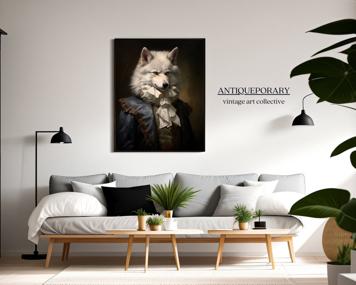White Wolf in Ruffed Cravat and Dark Coat Vintage Portrait Poster - Image 5