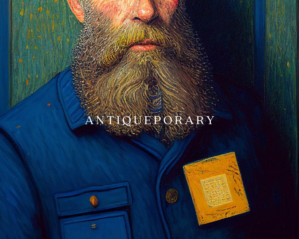 Vintage Postman Portrait Bearded Mailman Blue Uniform Painting Poster - Image 2