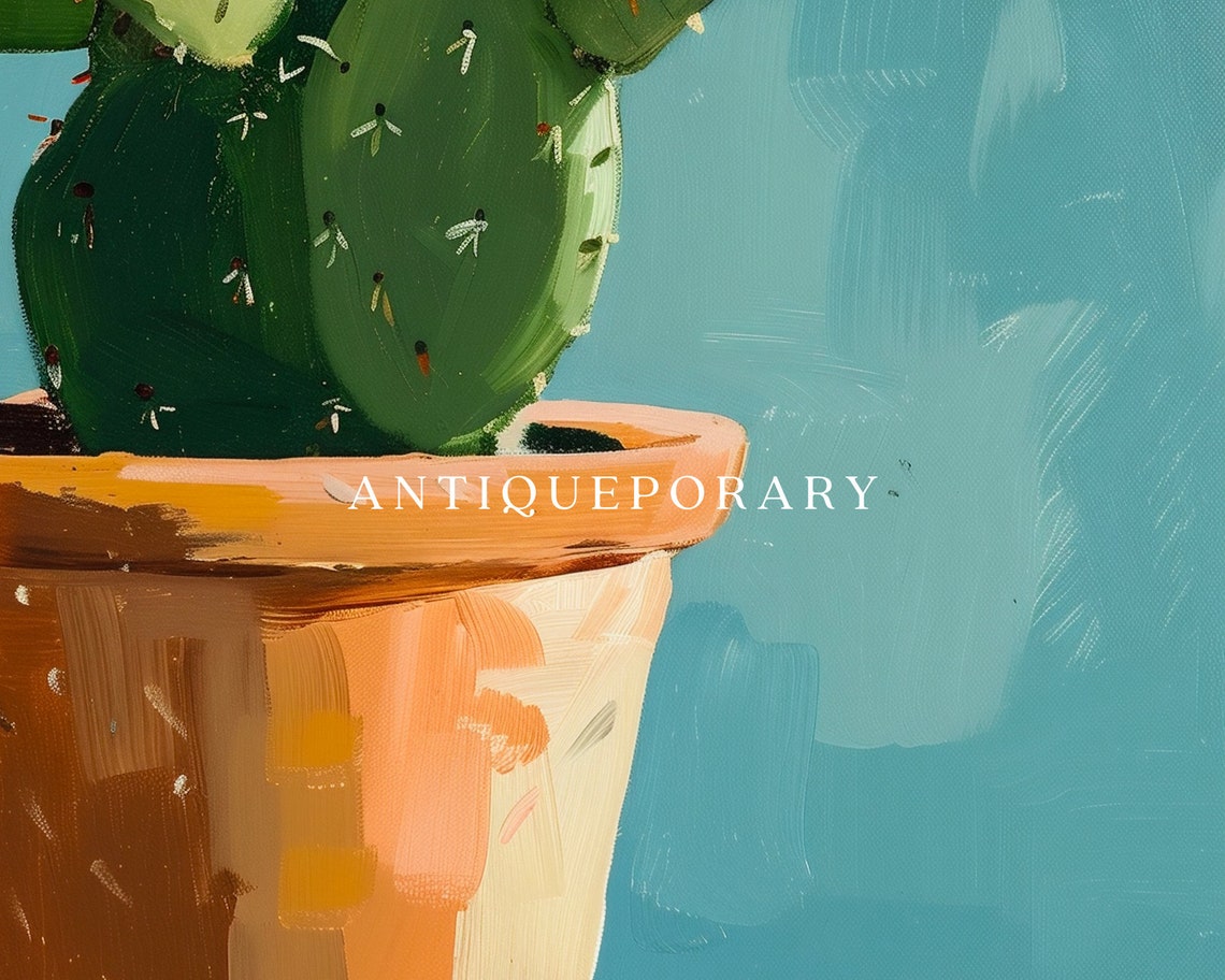 Potted Prickly Pear Cactus Terracotta Teal Abstract Wall Poster - Image 2