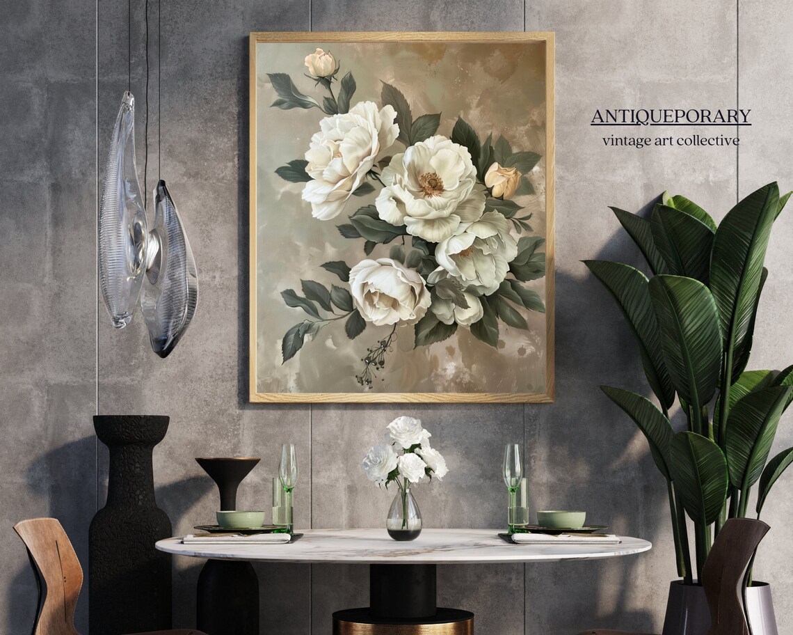 White Roses Vintage Floral Oil Painting Still Life Art Poster - Image 5