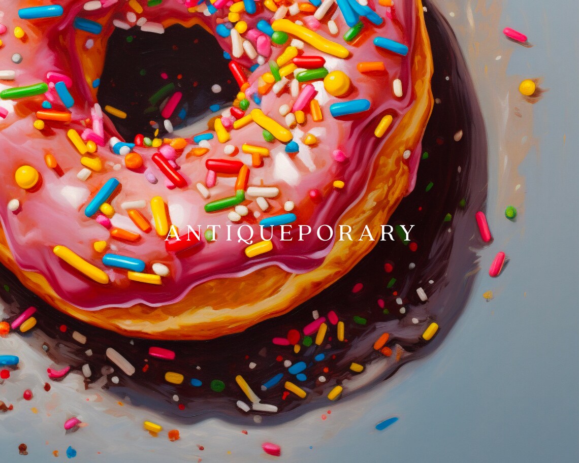 Pink Frosted Donut Rainbow Sprinkles Pop Art Food Still Life Poster - Image 2