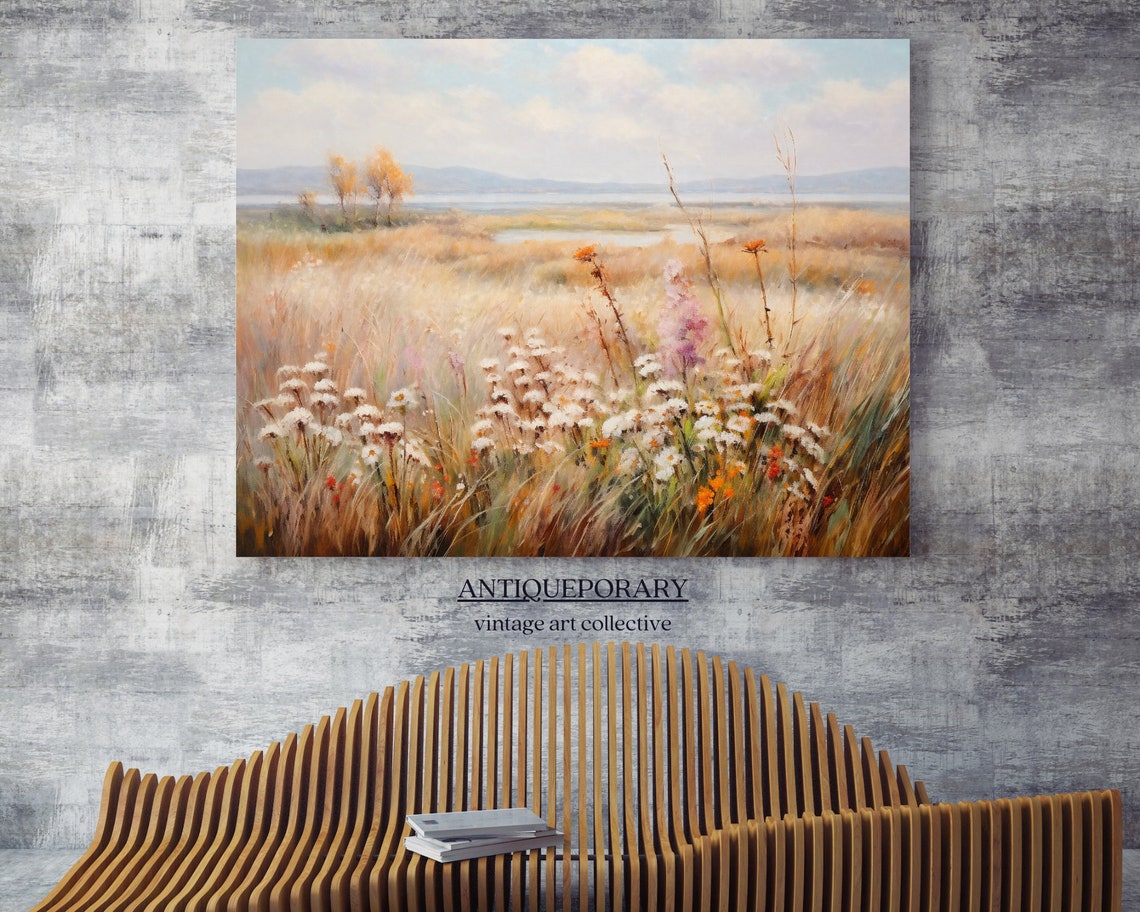 Vintage Landscape Oil Painting Wildflower Field Landscape Art Print White Flowers Country Field Art Nature Art - Image 7