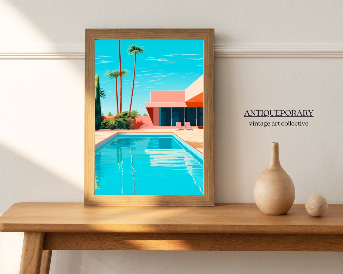 Mid Century Modern Pool House Palm Trees Retro Travel Poster - Image 4