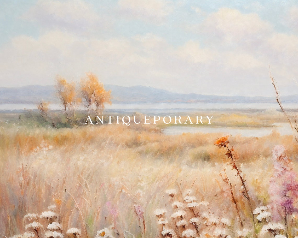 Vintage Landscape Oil Painting Wildflower Field Landscape Art Print White Flowers Country Field Art Nature Art - Image 3