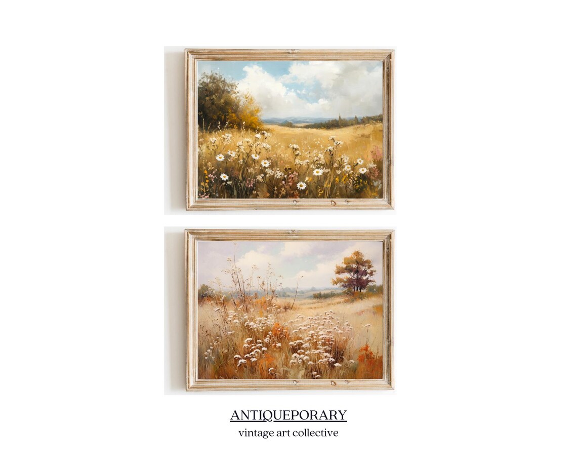 Wildflower Field Landscape Oil Painting Vintage Autumn Landscape Print Neutral Country Field Wall Art Nature - Image 4
