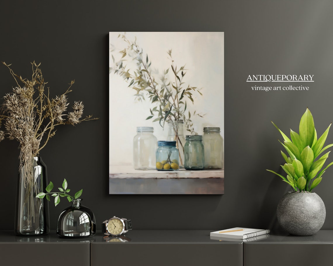 Glass Jars with Eucalyptus and Lemons Rustic Still Life Art Poster - Image 5