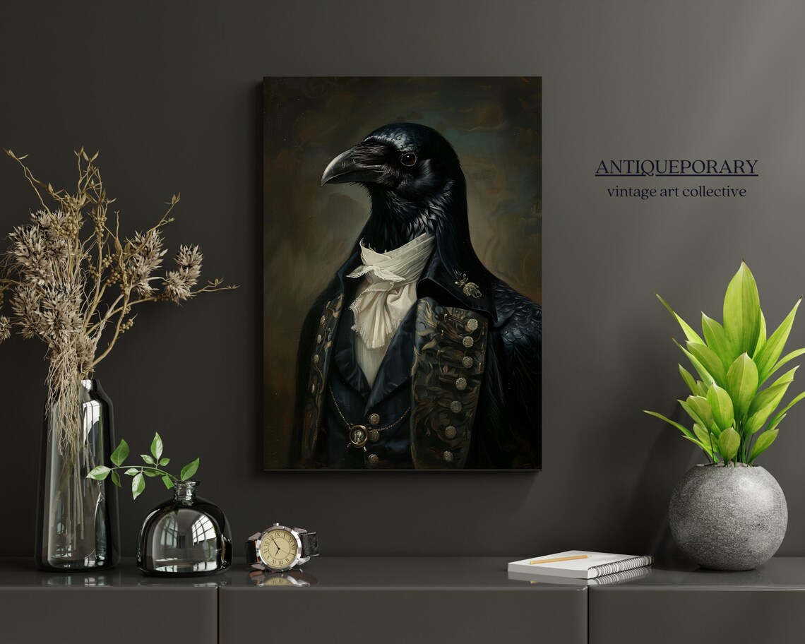 Royal Black Crow Victorian Gentleman Dark Coat Portrait Poster - Image 7