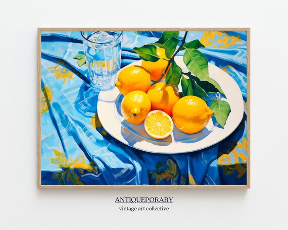 Lemon Oil Painting Antique Wall Art Gift Kitchen Still Life Painting Vintage Wall Art Living Room Decor