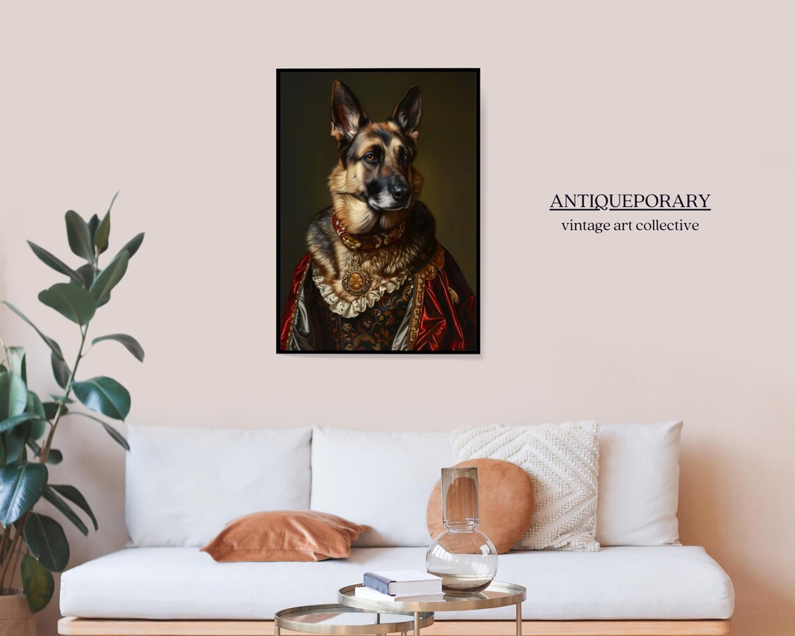 German Shepherd in Royal Red Cape with Medallion Portrait Poster - Image 4
