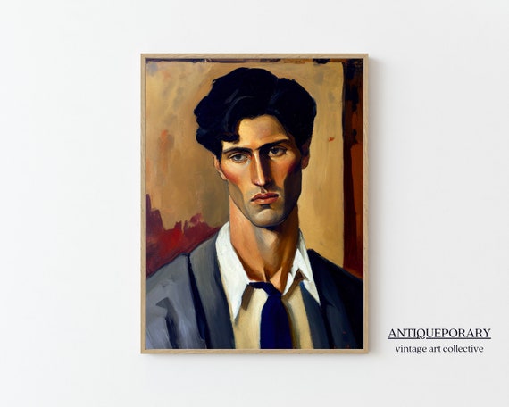 Man Portrait Painting Modern Wall Art Moody Wall Decor Man Portrait Vintage Man Landscape Painting Son Of Man Birthday Gifts