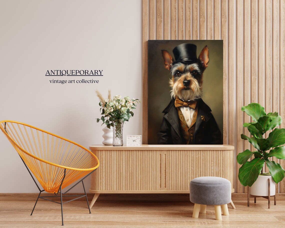 Dapper Yorkie in Top Hat and Gold Bow Tie Victorian Portrait Print - Image 7