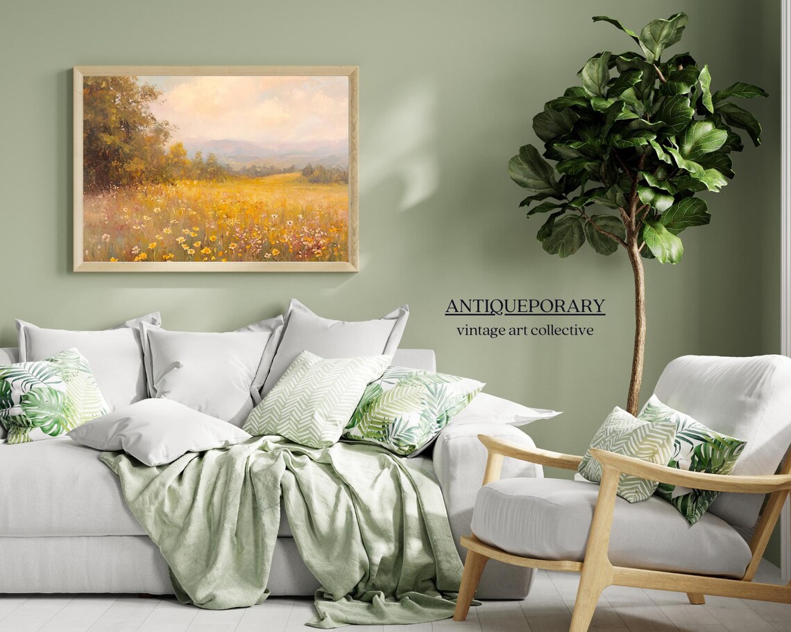 Golden Wildflower Meadow Bathed in Sunlight Landscape Poster - Image 6