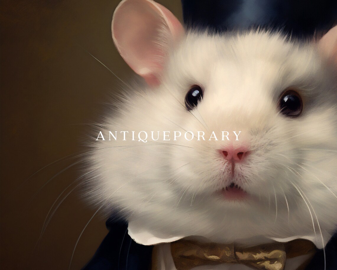 Dapper White Hamster in Top Hat Victorian Royal Pet Portrait Poster - Image 3