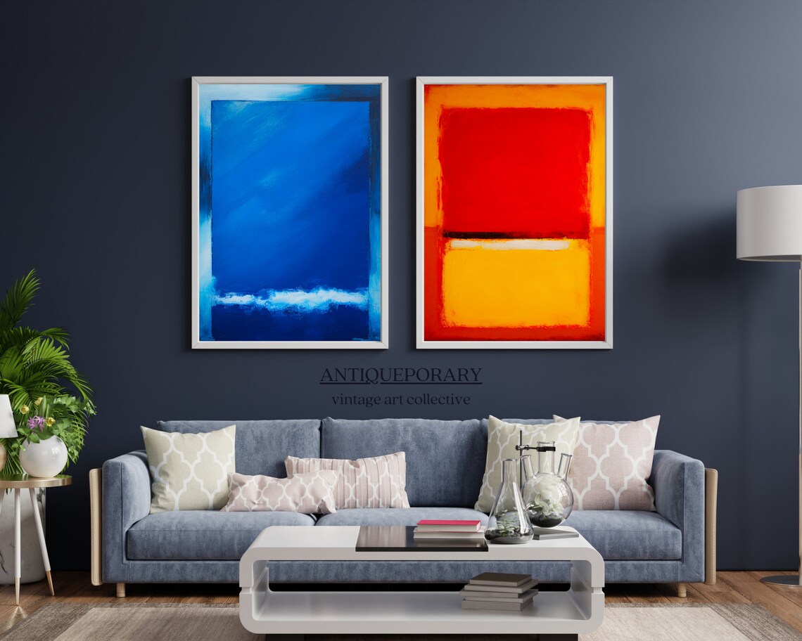 Deep Blue Rectangle Abstract Modern Color Field Minimalist Art Print - Image 3