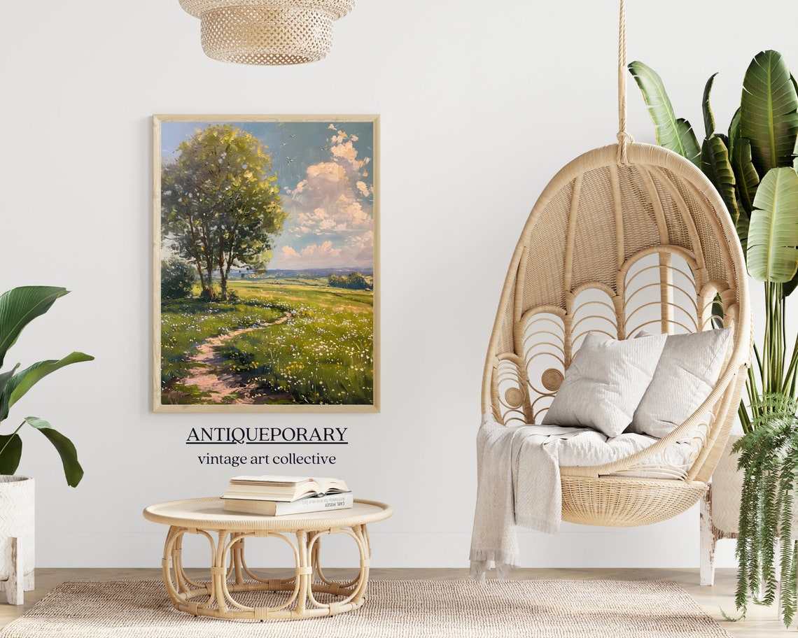 Spring Meadow Path Big Tree Wildflowers Vintage Landscape Poster - Image 7